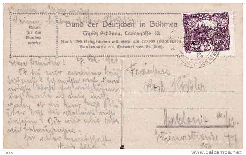 Sudeten-Bund Der Deutschen In B&#337;hmen - T&#337;plitz-Schonau, Langegasse 42, Gelaufen 1920 Aus Reichenberg - Sudeten