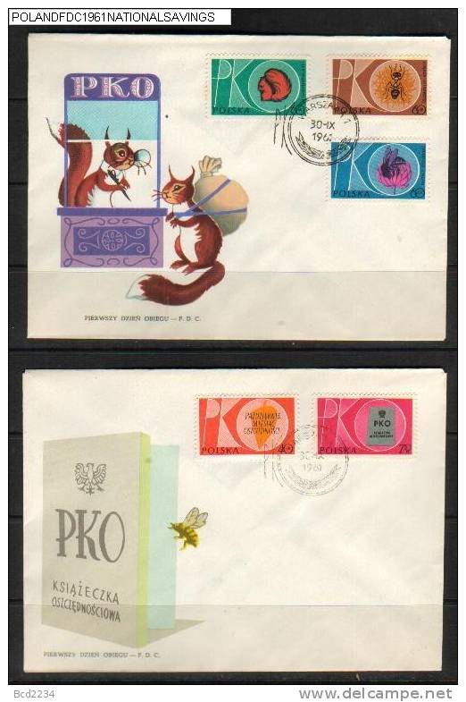 POLAND FDC 1961 NATIONAL SAVINGS MONTH PKO Bank Squirrels Ant Flower Bee Insects - Very Attractive Squirrels On Envelope - Abejas