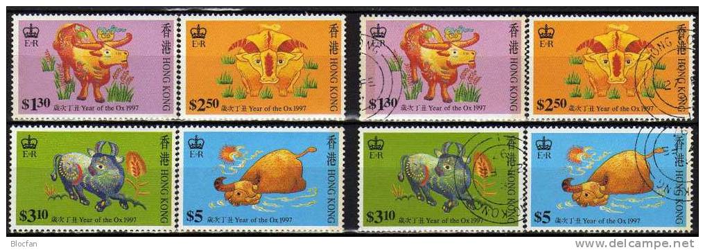 Stickerei Zum Chinesischen Jahr Des Ochsen Hongkong 785/8 ** Plus O 9€ New Year 1997 Embroidery Set From HONG KONG - Used Stamps