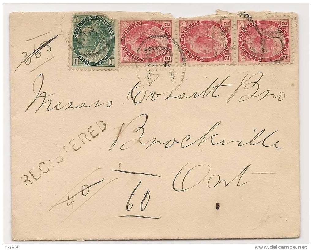 CANADA - 1902 REGISTERED COVER To BROCKVILLE, ONTARIO - Yvert # 63  + Vertical Trio Of # 65 - Stamps In Poor Condition - Brieven En Documenten