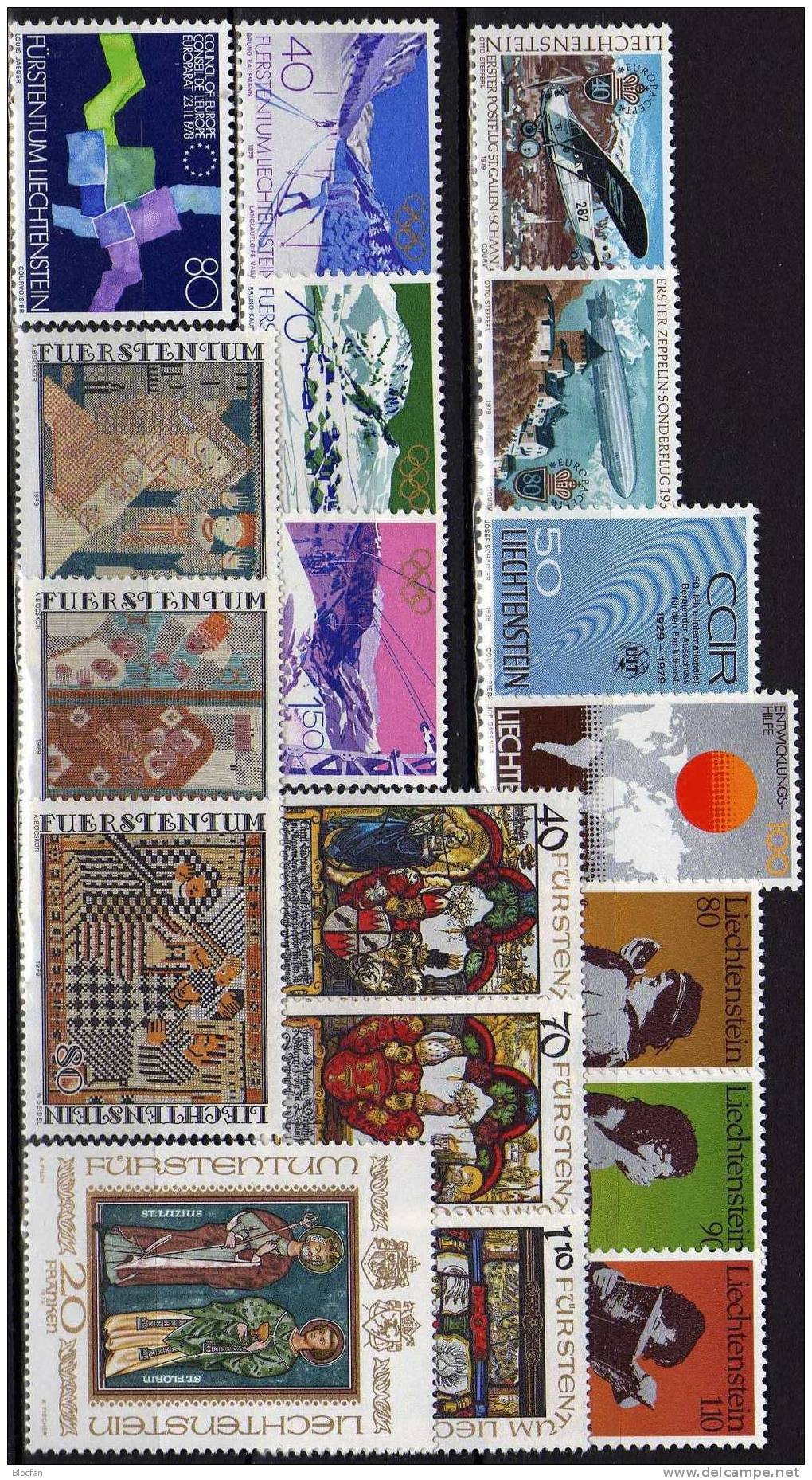 Europa Zeppelin Kinder Funk Sonne Museum Heiliger Olympia Stickerei Liechtenstein Jahr 1979 ** 36€ Set From Fürstentum - Unused Stamps