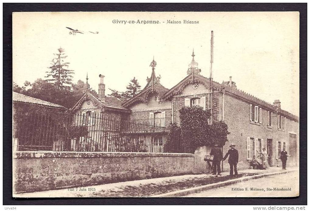 CPA  ANCIENNE- FRANCE- GIVRY-EN-ARGONNE (51)- LA MAISON ETIENNE EN GROS PLAN-- BELLE ANIMATION- FACTEUR-  AVION MONOPLAN - Givry En Argonne