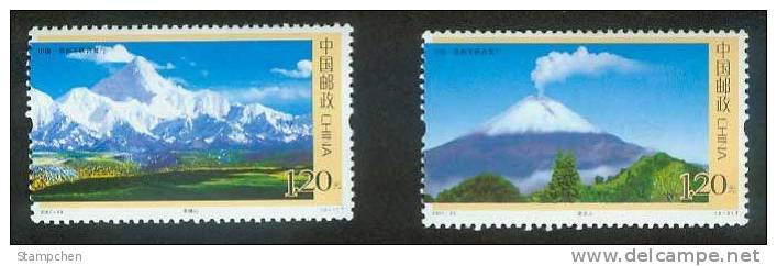 China 2007-25 Mount Gongga And Popocatepetl Stamps Joint Mexico Volcano Nature - Volcanes
