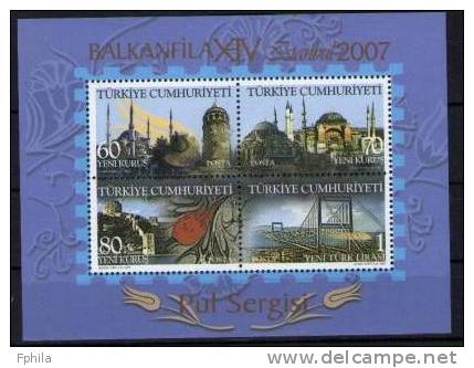 2007 TURKEY BALKANFILA XIV STAMP EXHIBITION SOUVENIR SHEET MNH ** - Briefmarkenausstellungen