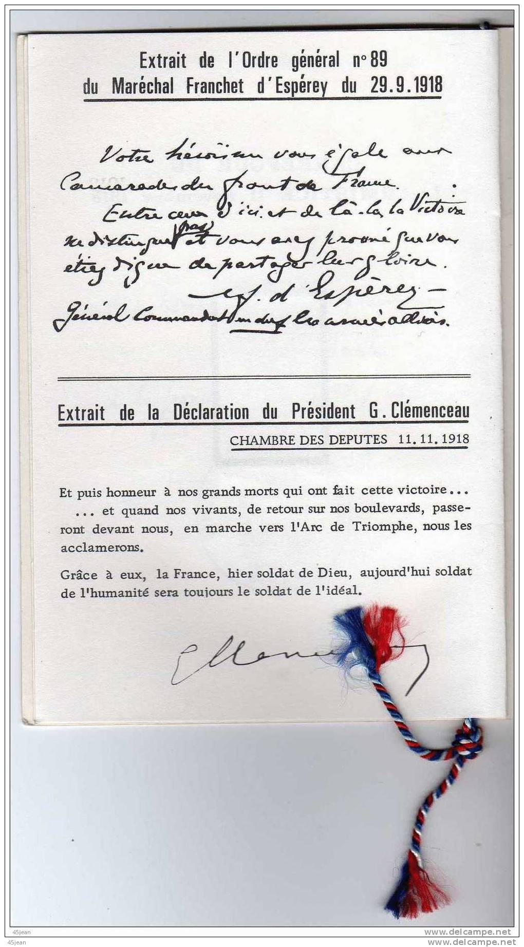 France: 1968, Joli Petit Document Sous Forme De Carnet Pour Les 50 Ans De La Victoire De 1918, à Voire Scan - Lettres & Documents