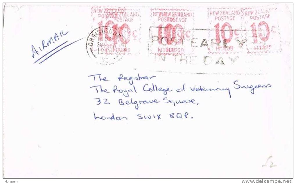 2002. Carta Aerea CHRISTCHURCH (Nueva Zelanda) 1981.  Franqueo Mecanico - Storia Postale