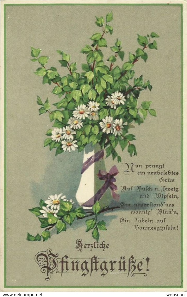 2 AKs Pfingsten Whitsun Blumenstrauß Mit Spruch Farblitho ~1910/20 # - Pfingsten