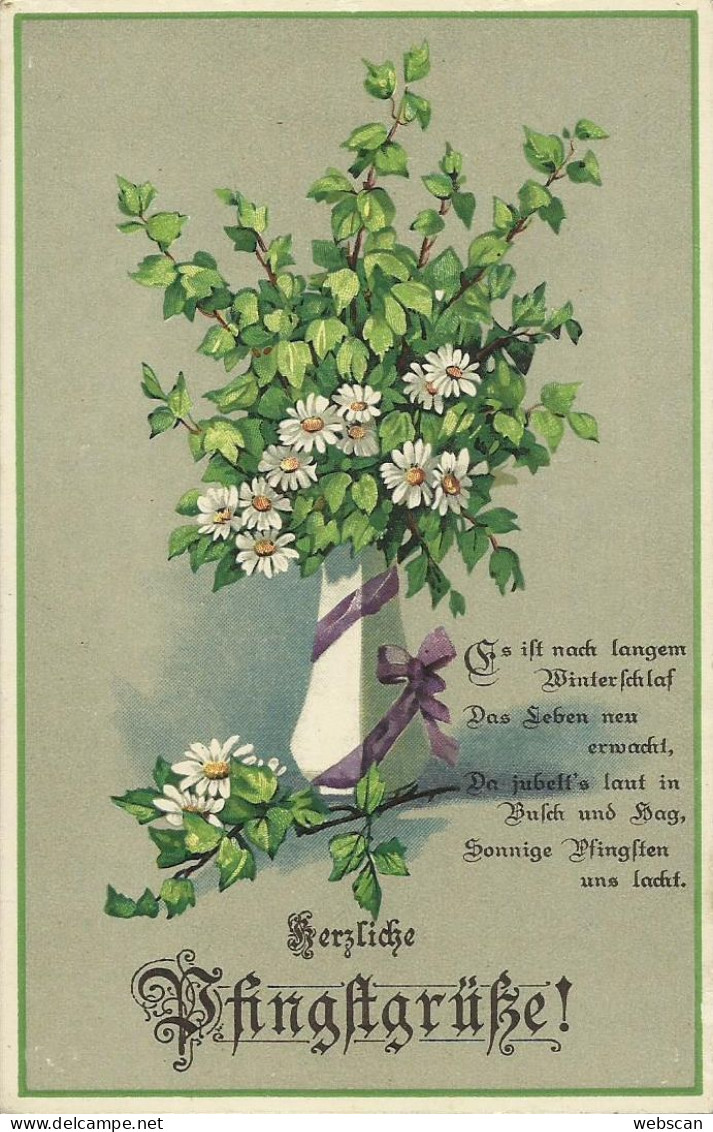 2 AKs Pfingsten Whitsun Blumenstrauß Mit Spruch Farblitho ~1910/20 # - Pfingsten