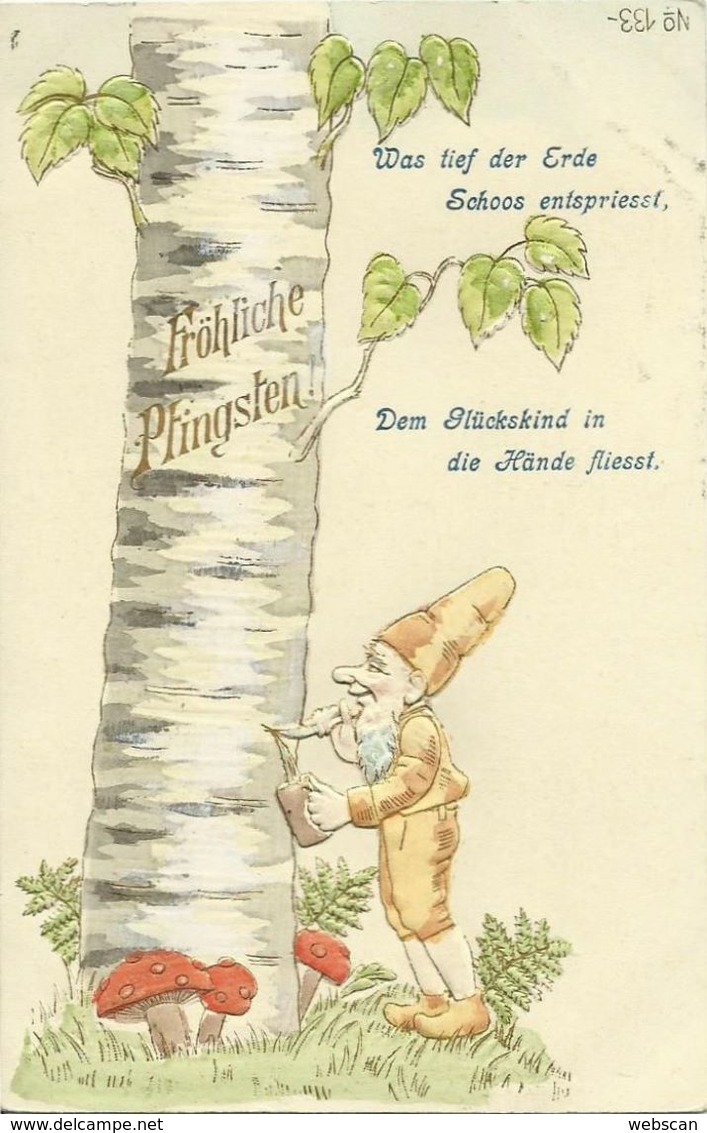 AK Pfingsten Whitsun Zwerg Harz Baum Pilze Prägung ~1900 #29 - Pfingsten