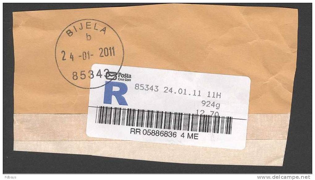 24-01-2011 -  BIJELA REGISTERED LABEL MET CANCELLATION  OP FRAGMENT -  RECOMMANDEE - AANGETEKEND - Montenegro