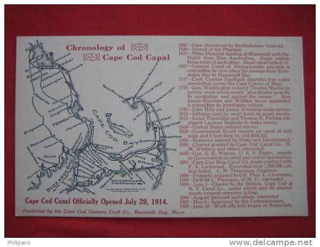 Chronology Map Of Cape Cod Ma   Vintage Card ---(ref112) - Cape Cod