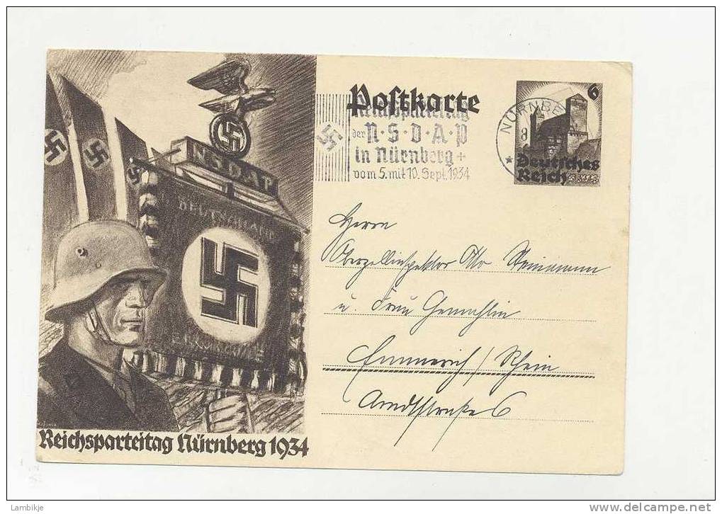 Deutsches Reich Postkarte 1934 Mit Sonderstempel Reichsparteitag NSDAP Nürnberg - Gebraucht