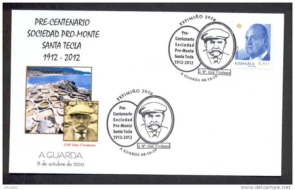 SPAIN ESPAGNE 2010. SPECIAL POSTMARK. SANTA TECLA MOUNTAIN SOCIETY. ARCHEOLOGY. CELTIC TOWN. A GUARDA. - Archaeology