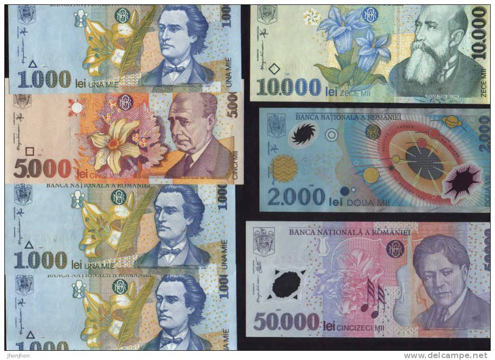 Romania-A Group Of 7 Banknotes1998-2001-UNC -2/scans - Romania