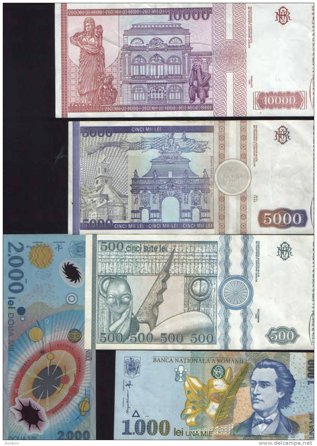 Romania-A Group Of 5 Banknotes1992-1999-  2/scans - Roemenië