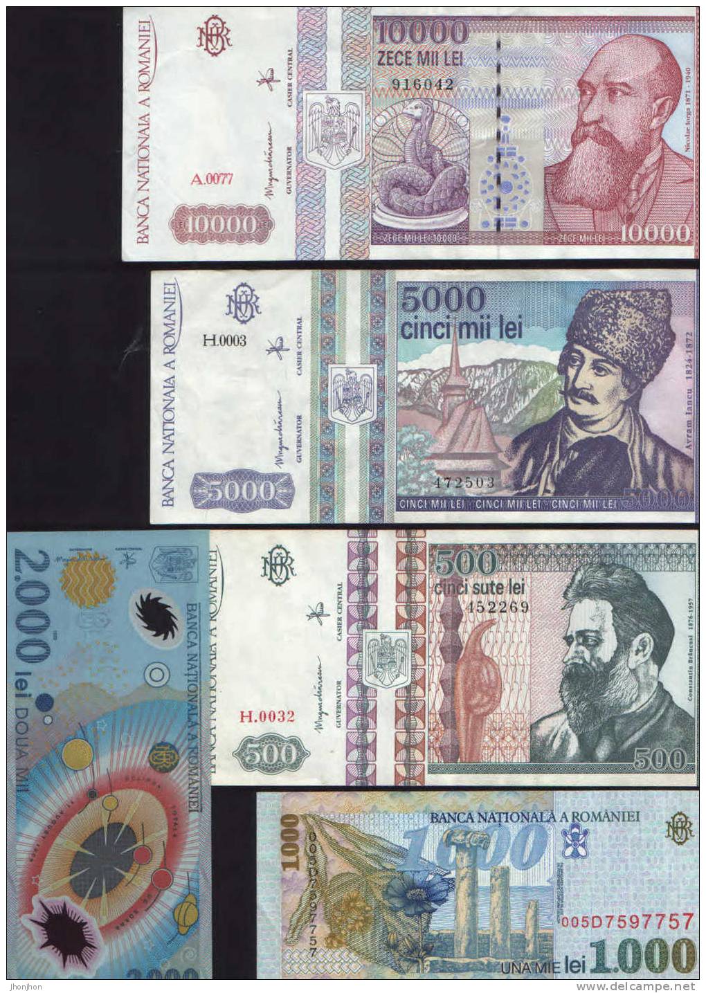 Romania-A Group Of 5 Banknotes1992-1999-  2/scans - Romania