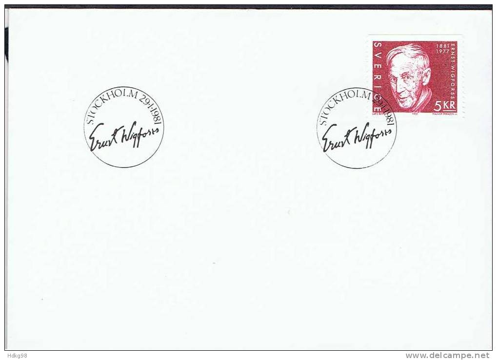 S Schweden 1981 Mi 1134 FDC Ernst Wigforss - Briefe U. Dokumente