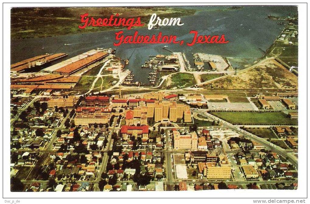 USA - Texas - Galveston - Aerial View - Yacht Basin - Hospital - 1967 - Galveston