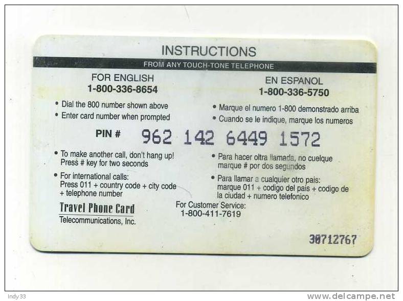 - TELECARTE ETATS-UNIS . CARTE PREPAYEE THE TRAVEL PHONE CARD - Autres & Non Classés
