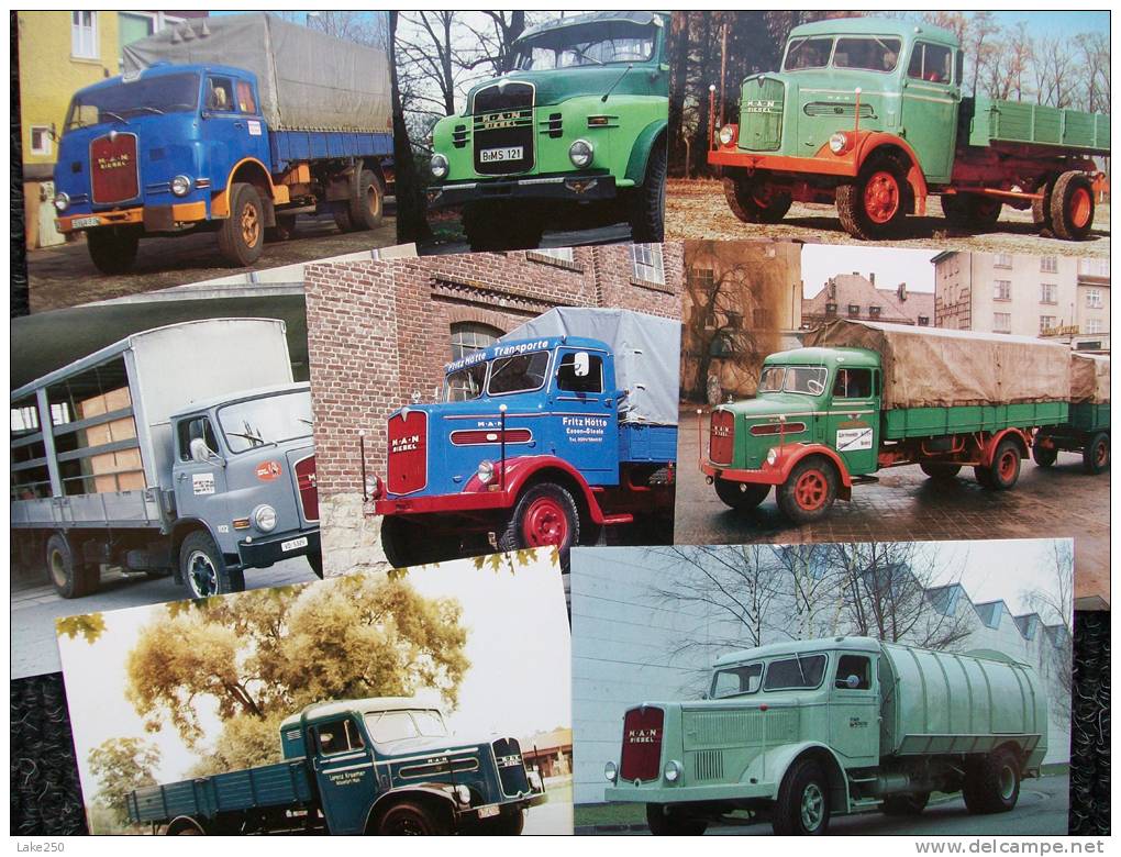 SERIE DA 8 CARTOLINE CAMION  MAN Periodo 1937/1968 - Camions & Poids Lourds