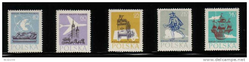 POLAND 1958 400 YEARS OF POLISH POST OFFICE NHM Horses Carriage Stagecoach Plane Ships Boats Flight - Stage-Coaches