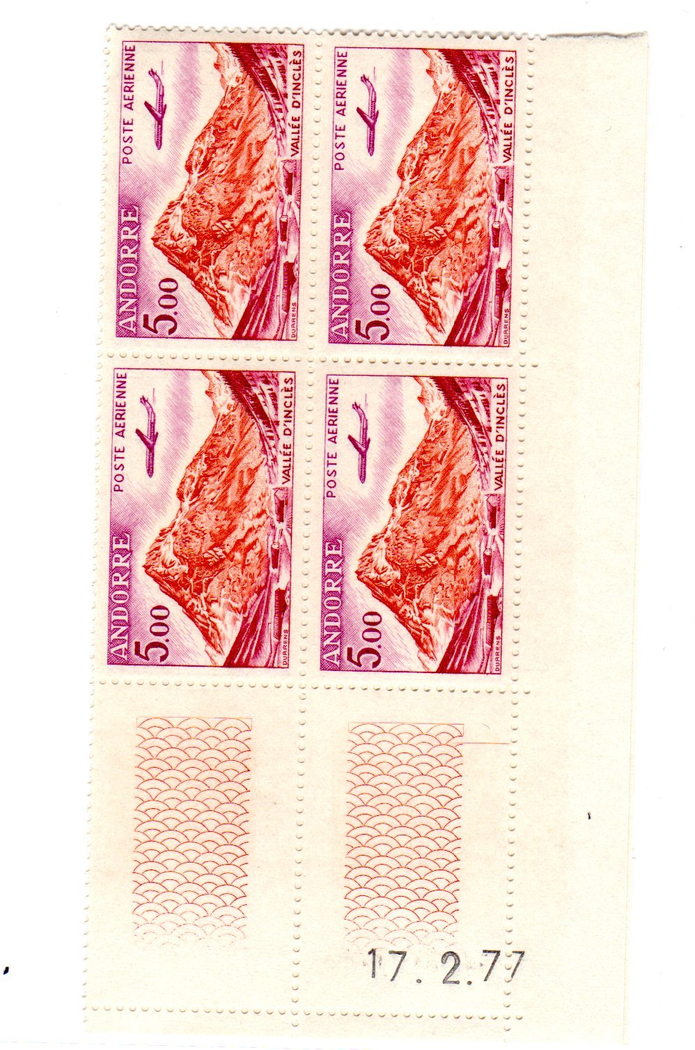 ANDORRE FRANCAIS - Poste Aérienne N°7 - CD De 4 TP ** - 3ème  Tirage Du Jeudi 17/02/1977 - Airmail