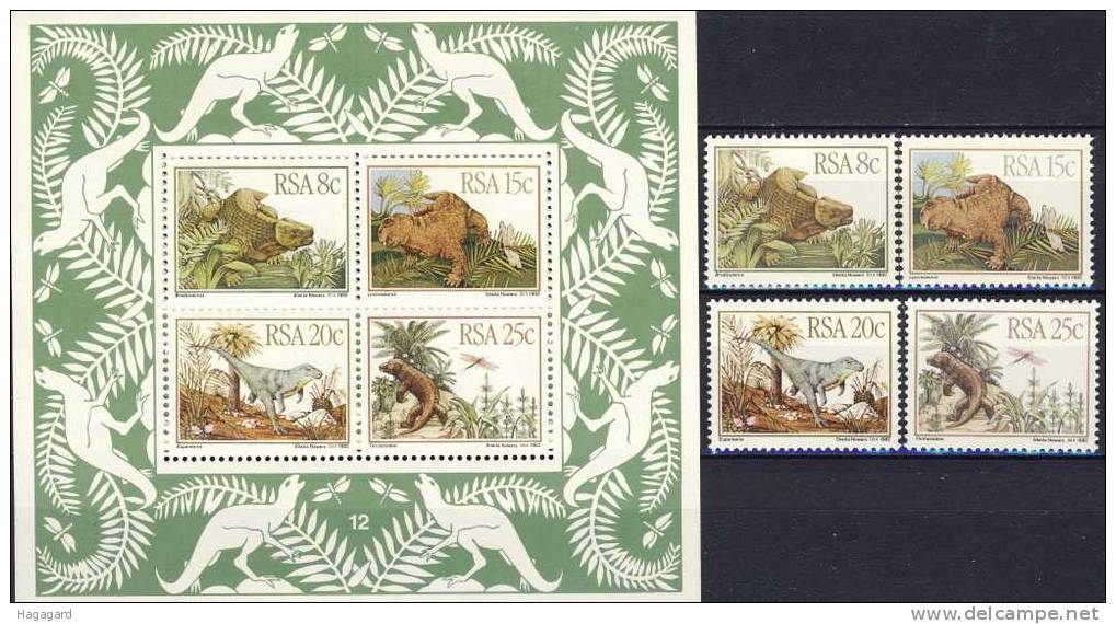 #RSA 1982. Prehistoric Animals. Michel 622-25 + Block 14 MNH(**). - Nuevos