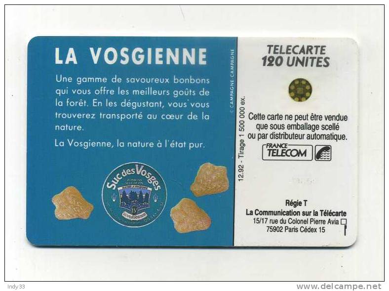 - FRANCE TELECARTE  SUC DES VOSGES 1992 - Alimentación