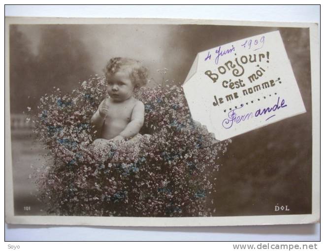 Faire Part Naissance  Fernande Gousset  Petite Fille  Dans Un Buisson Le 4 Juin 1909 - Naissance