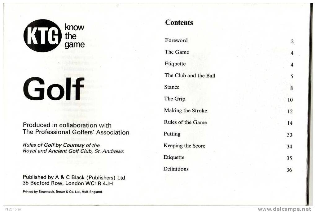 LIVRE DE GOLF KTG PROFESSIONNEL GOLFERS ASSOCIATION  JEU 1985 KNOW THE GAME - 1950-Now