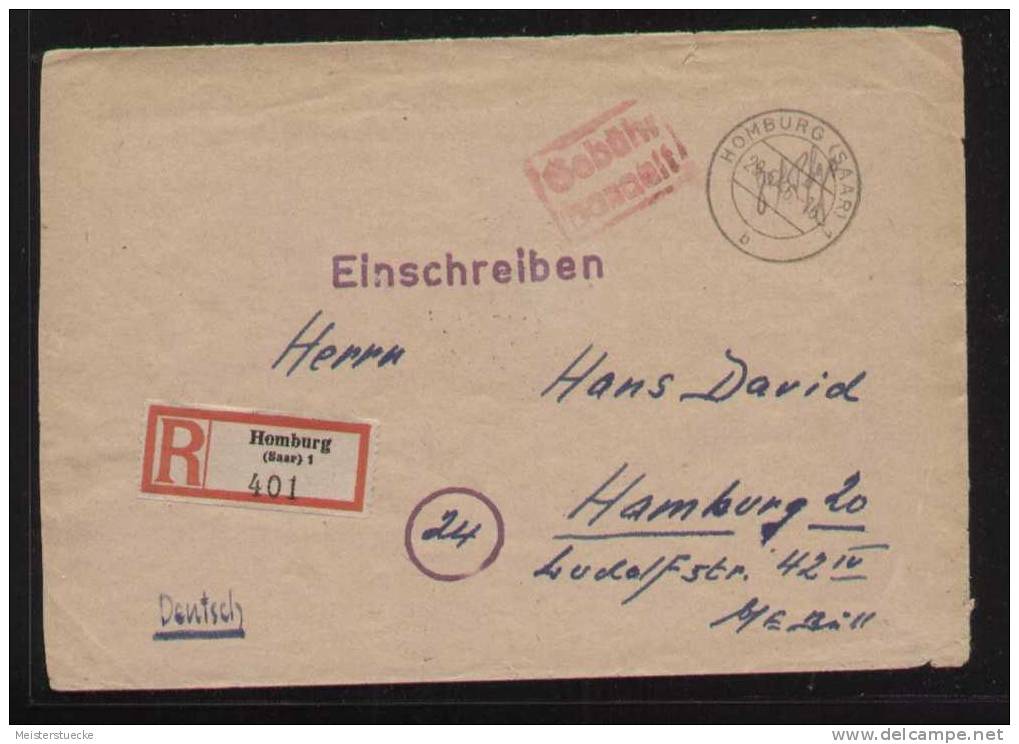 Saarland - Barfrankatur Auf R-Brief  - Roter "Gebühr Bezahlt"-Stempel - Gelaufen HOMBURG (SAAR) 29.5.1946 - Cartas & Documentos