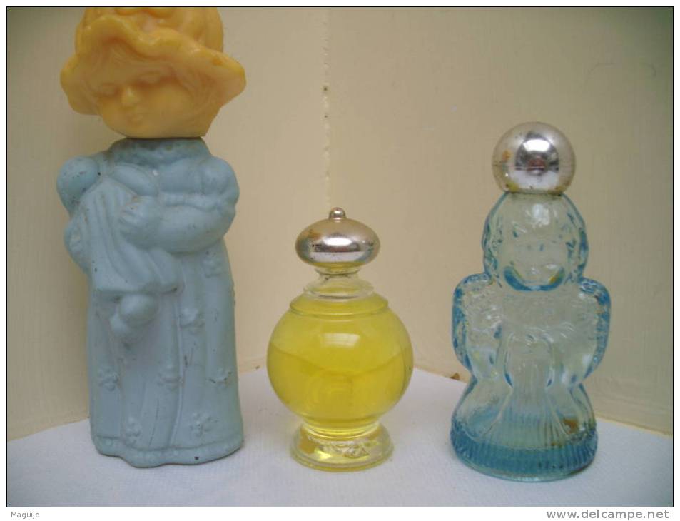 AVON  :  LOT 3 FLAC . ANGE BLEU VIDE + 2 AUTRES PLEINS LIRE§§§ - Miniatures Womens' Fragrances (without Box)