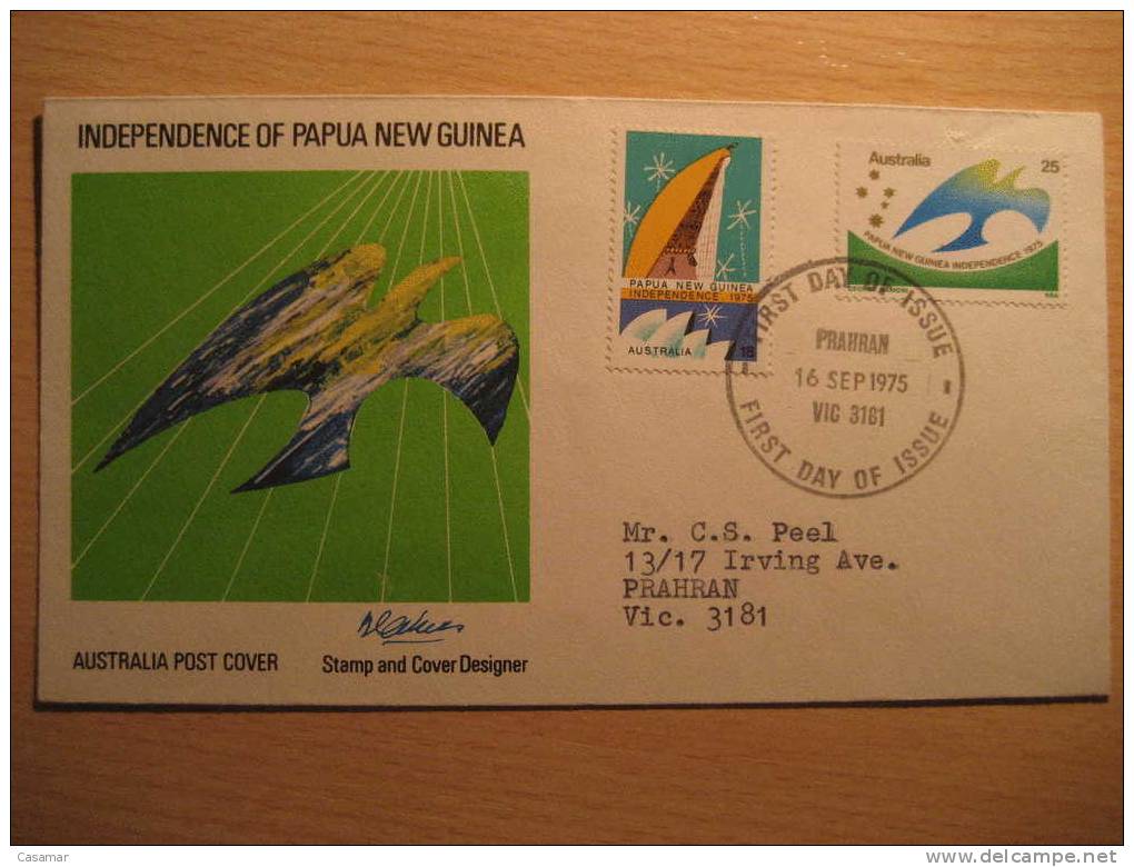 PAPUA NEW GUINEA Prahran 1975 Fdc Cancel Cover Independence Dove Piggeon Paloma Australia British Area - Papouasie-Nouvelle-Guinée