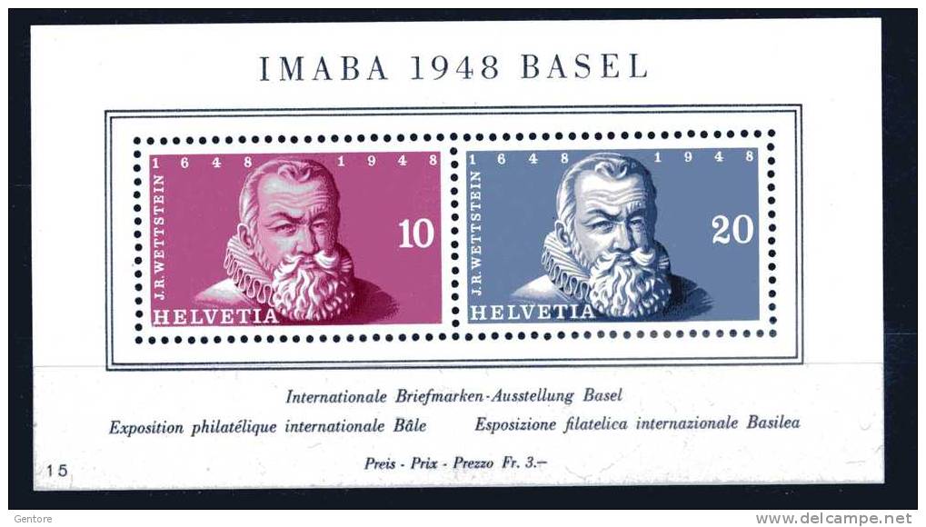 SWITZERLAND 1948 Philatelic Expo-Basilea     Miniature Sheet  Mint Very Ligthly Hinged Stamps MNH - Blocs & Feuillets