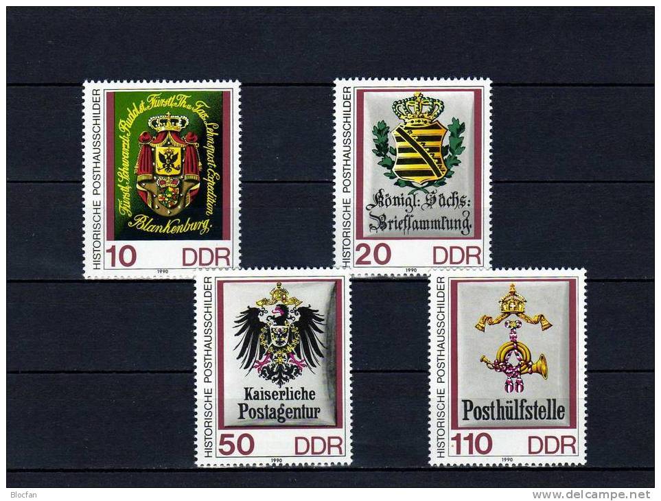 4-Blocks Historische Posthausschilder 1990 DDR 3306/9,VB+ER-VB ** 14€ Post Thurn/Taxis-Agentur Sheets Blocs Germany - Se-Tenant