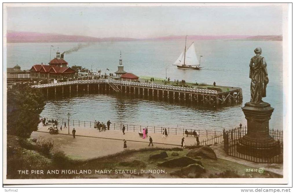 ARGYLL - DUNOON -  THE PIER AND HIGHLAND MARY STATUE RP 1929  Arg81 - Argyllshire