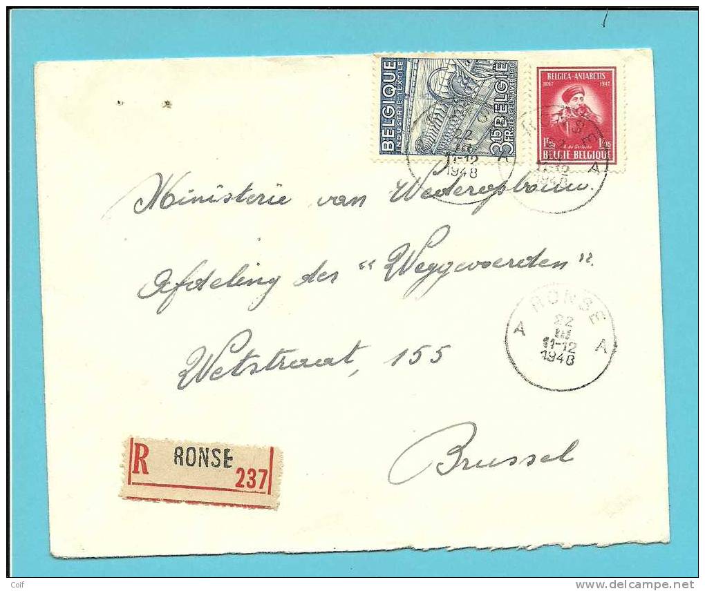 749+765 Op Brief  Aangetekend Met Cirkelstempel  RONSE  (VK) - 1948 Exportación