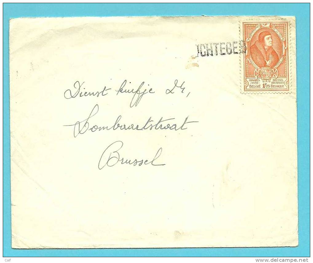 881 Op Brief Ontwaard Met Naamstempel (griffe) ICHTEGEM - Griffes Linéaires