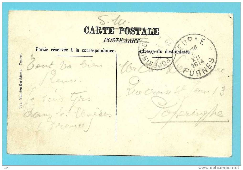 Kaart Met Stempel  VEURNE / FURNES Op 5/12/1914 Met Als Aankomst POPERINGHE (23mm) - Zone Non Occupée