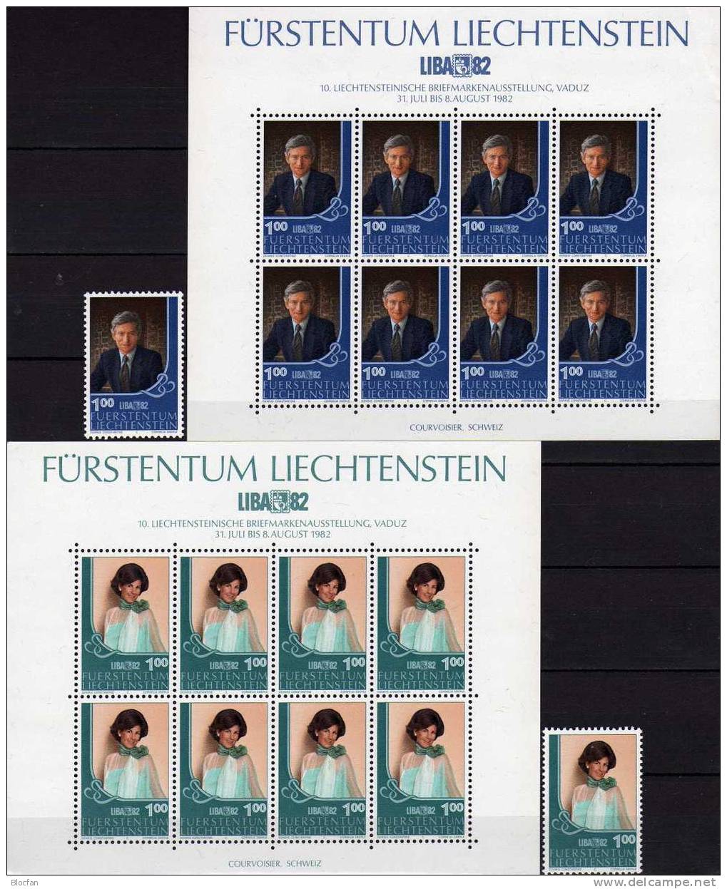 Ausstellung LIBA 1982 Liechtenstein 797/8+ 8-Kleinbogen ** 24€ Erb-Prinz Adam Prinzessin Marie Sheetlet From Fürstentum - Blocks & Sheetlets & Panes