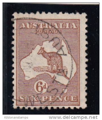Australia 1923 Kangaroo 6p Yellow Brown Sc#49, -used, -F, Wmk10 - Gebraucht