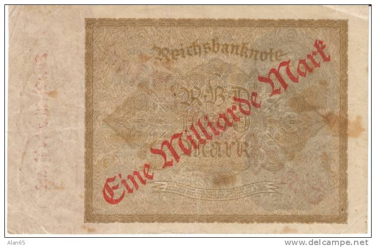 Germany #113a, 1 Million Mark 1923 Banknote Currency, 7th Issue 1923 1 Million Mark Overprint 1 Thousand Mark Note - 1 Miljoen Mark