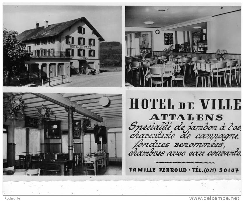 Suisse- ATTALENS- Hôtel De Ville-moto ( Bmw?) - Famille Perroud-Spécialité Jambon à L´os - Attalens
