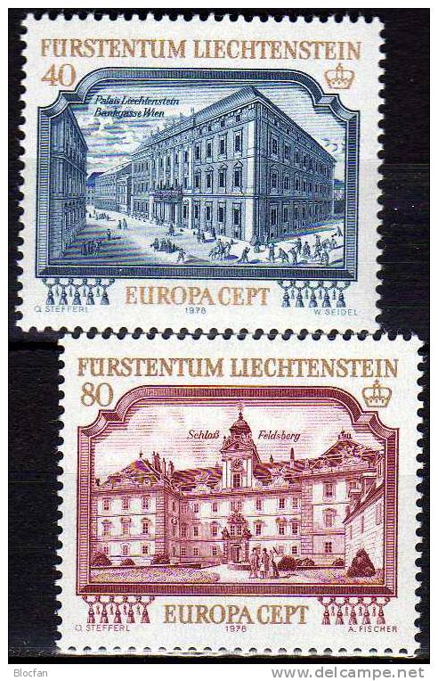 CEPT 1978 Denkmal Historische Gebäude Liechtenstein ** 2€ Bau-Denkmäler In Wien, Feldsberg Set From Fürstentum In EUROPA - 1978