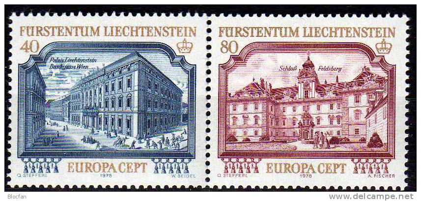 CEPT 1978 Denkmal Historische Gebäude Liechtenstein ** 2€ Bau-Denkmäler In Wien, Feldsberg Set From Fürstentum In EUROPA - 1978