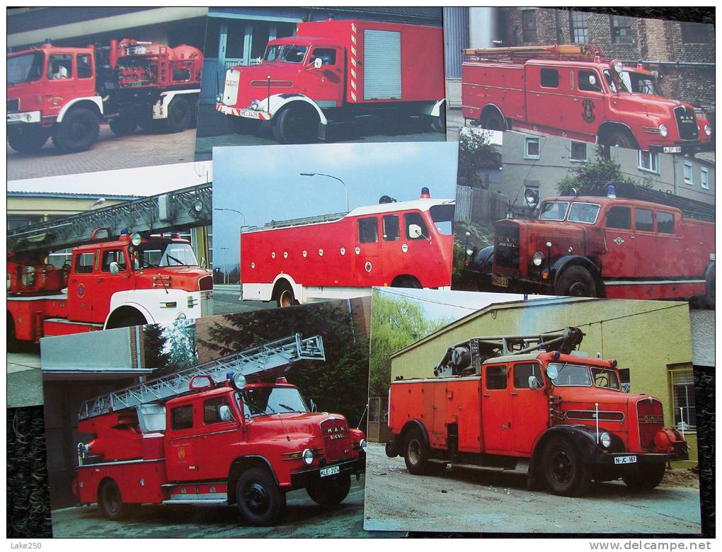 SERIE DA 8 CARTOLINE CAMION  POMPIERI Vigili Del Fuoco FIRE ENGINE MAN Periodo 1936/1981 - Transporter & LKW