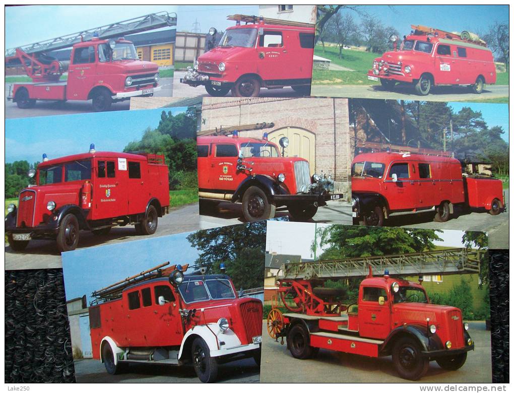SERIE DA 8 CARTOLINE CAMION  POMPIERI Vigili Del Fuoco FIRE ENGINE OPEL Periodo 1939/1968 - Camión & Camioneta