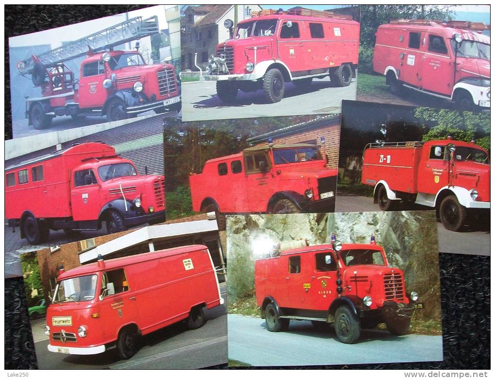 SERIE DA 8 CARTOLINE CAMION  POMPIERI Vigili Del Fuoco FIRE ENGINE BORGWARD  Periodo 1935/19681 - Camion, Tir