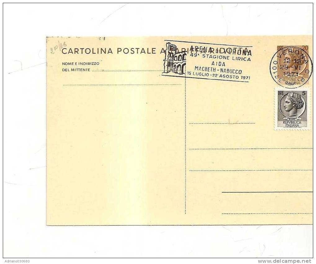 BELLA CARTOLINA POSTALE A TARIFFA RIDOTTA CON ANNULLO  TIMBRO MECCANICO ARENA DI VERONA - 1971-80: Marcophilie