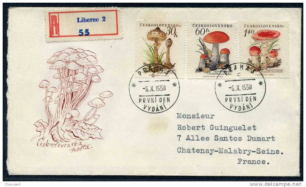 Tchécoslovaquie  N° 984 - 986 - 987 Sur Enveloppe 1er Jour . "Recom. Liberec 2" - Champignons (1 P16) - FDC